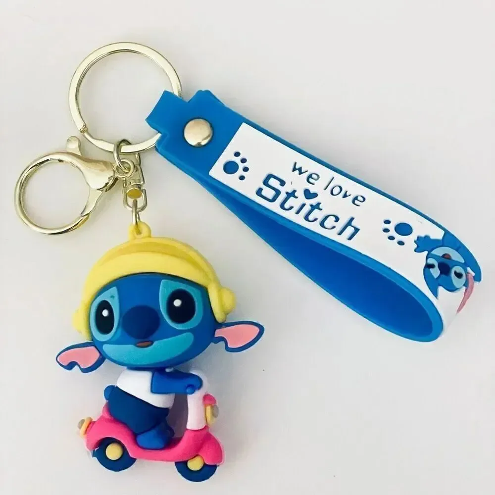 NWT Disney We love Stitch on Moped Blue Wristlet Key holder Keyring Keychain